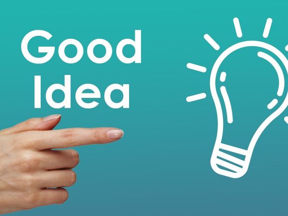 A finger pointing to the words Good Idea with a drawn lightbulb