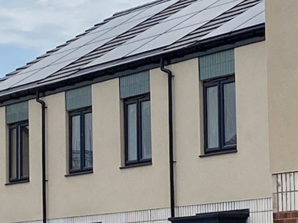 Row of houses with solar panels