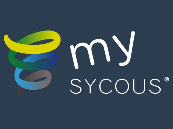 My SYCOUS logo, with a multicoloured spiral ribbon icon in yellow, green, dark blue, light blue and grey, beside white “my SYCOUS” text on a dark blue background.