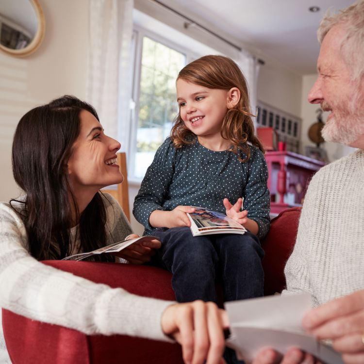 Mother, daughter and grandad in their home