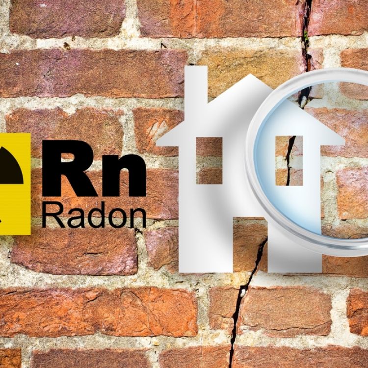 Radon gas symbol and magnifying glass