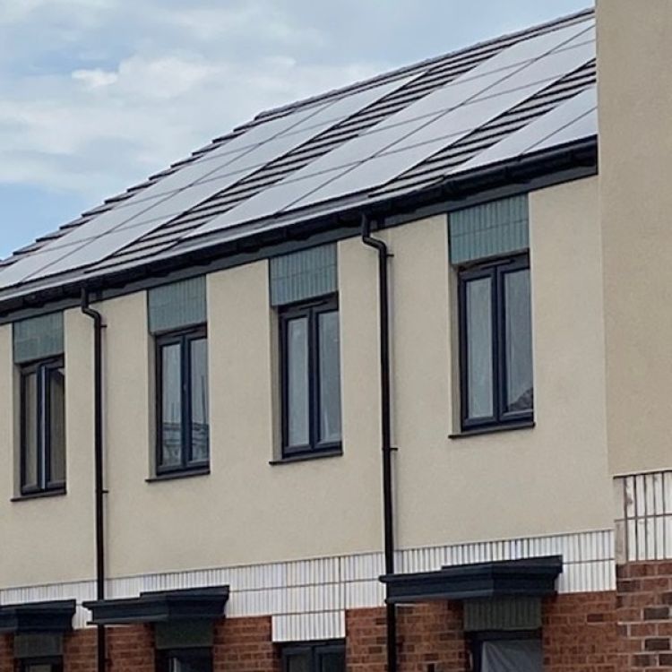 Row of houses with solar panels