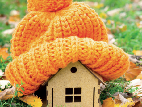 Model house with a orange woolly hat