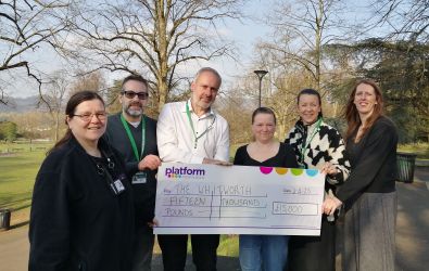 Council, Platform and Whitworth reps with the cheque