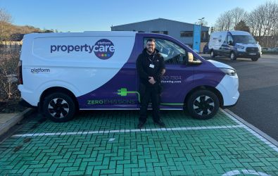 Platform Property Care operative Joe Henshaw stood in front of a Property Car van