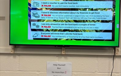 The screen at Ledbury Foodbank