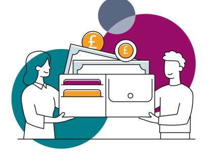 Illustration showing customers holding a wallet